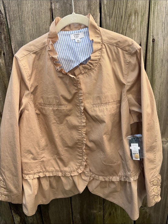 crown & ivy Jackets & Blazers - Crown & Ivy Curvy Feminine Ruffle Khaki Blazer Jacket Coat Plus Size 2X NWT